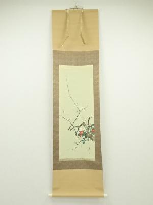 酒井抱一　梅椿に鶯　印刷工芸品　絹本掛軸（共箱）